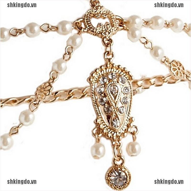 Chuỗi dây đeo đầu trang trí chuỗi hạt mặt đính đá cho cô dâu