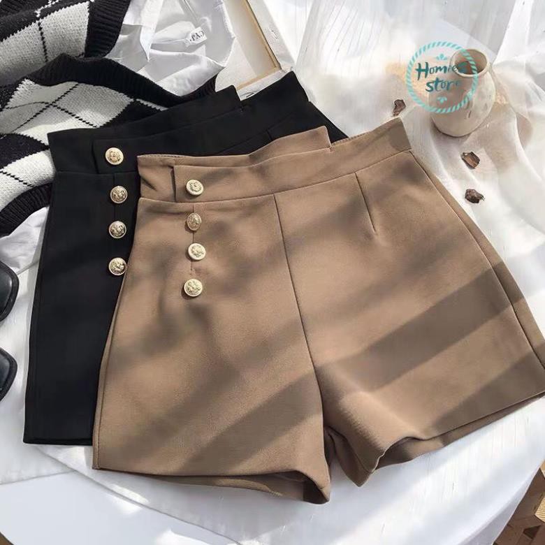 Quần Short Nữ Cúc Lệch ,Quần Đùi Nữ Cạp Cao Khóa Sau 2 Màu HMV015