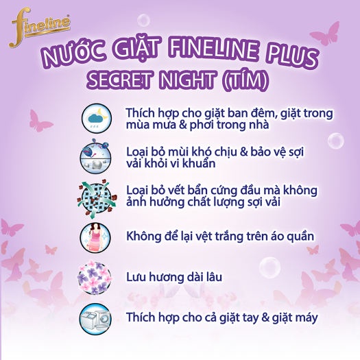 [NHẬP THÁI] Nước Giặt Fineline Plus Secret Night (Tím) - 1 Can Fineline Tím - Áo Đầm 3000 ml, Cam Kết Chính Hãng!