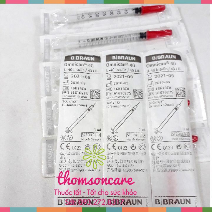 Bơm tiểu đường Insulin 1ml - Bơm kim - Xuất sứ Braun - Đã tiệt trùng Chính hãng