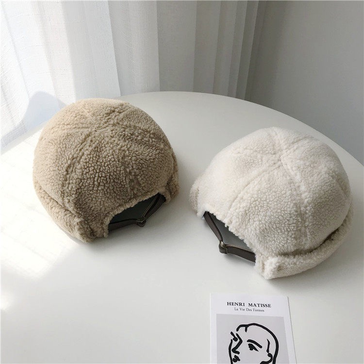 Mũ bằng da lộn phối len cừu sang trọng thời trang thu đông phong cách hàn quốc 