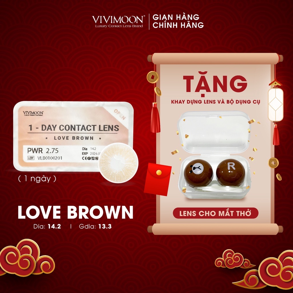 Kính Áp Tròng 1 Ngày Hàn Quốc Cho Mắt Thở Nâu Tây Trong Veo Vivimoon Love Brown