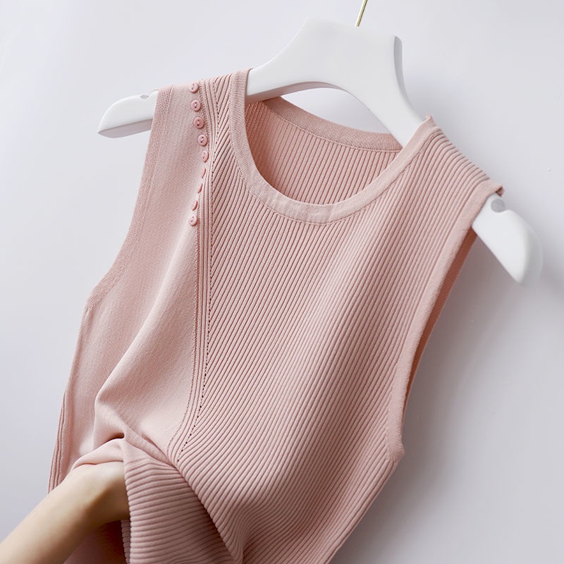 Áo Camisole Dệt Kim Không Tay Cổ Thuyền