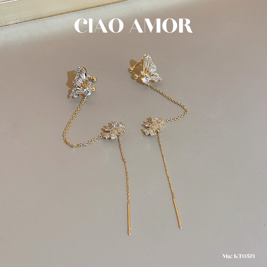 Khuyên tai nữ, Bông tai kẹp vành cánh hoa lấp lánh dự tiệc Trang sức Ciao Amor - KT0514