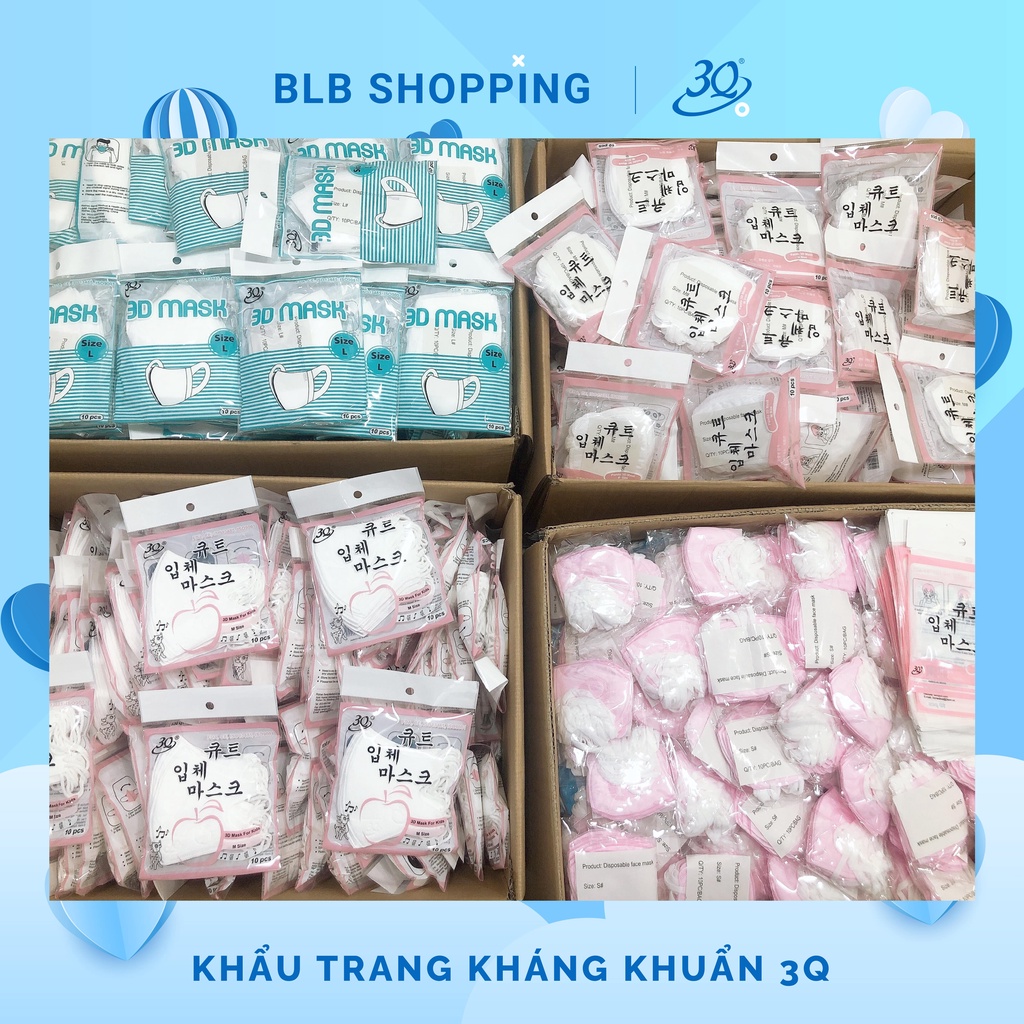 [CHÍNH HÃNG] KHẨU TRANG 3Q KHÁNG KHUẨN - KHẨU TRANG 3D CHO BÉ (2-12 TUỔI) SET 1 BỊCH 10 CÁI