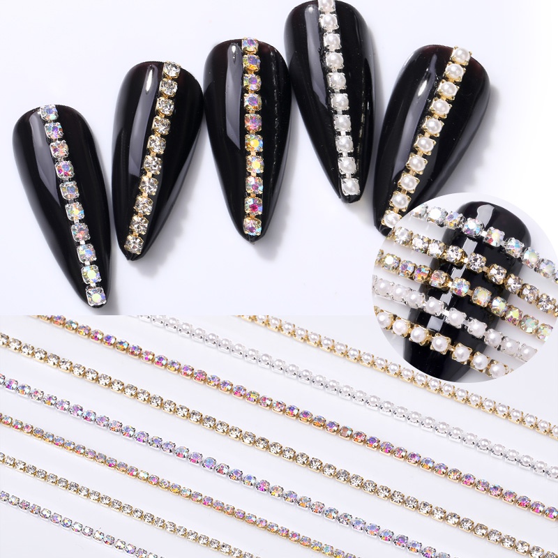 Dây trang trí móng tay BORN PRETTY 0.8mm/ 1.0mm/ 50cm màu vàng đồng/ bạc đính đá