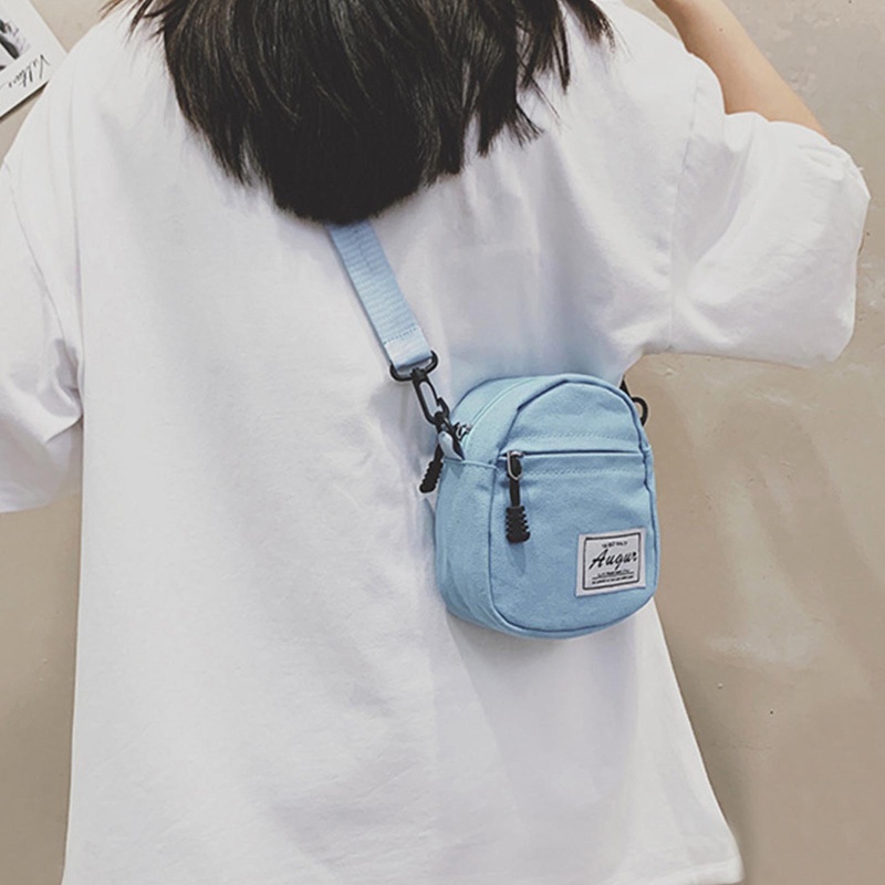 Túi đeo chéo mini bằng vải canvas màu trơn có khóa kéo thời trang dành cho nữ