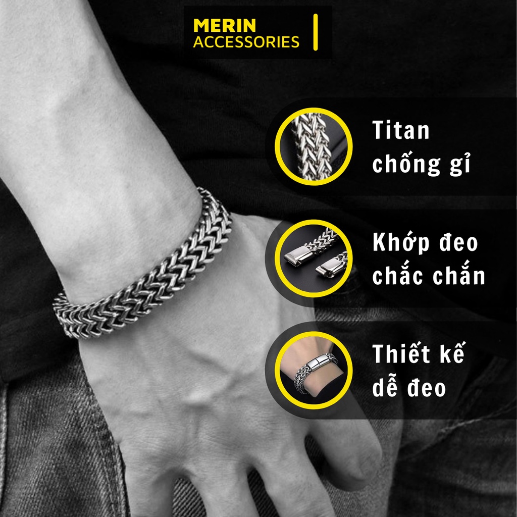 Vòng Tay Nam Màu Bạc HipHop ST Merin Accessories Đẹp Cá Tính Streetwear Thép Titan - Vòng đeo tay ST