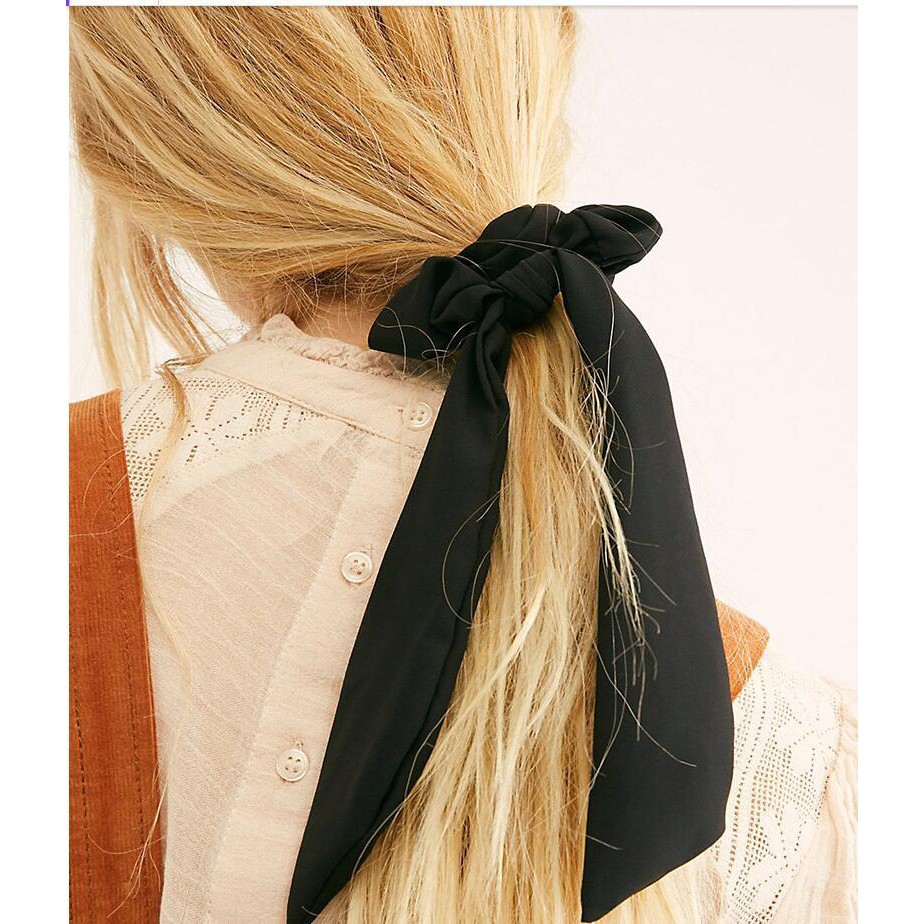 Dây Cột Tóc Scrunchie Đính Nơ Dài Vải Voan Trơn Nhiều Màu Thanh Lịch Ulzzang HOT TREND