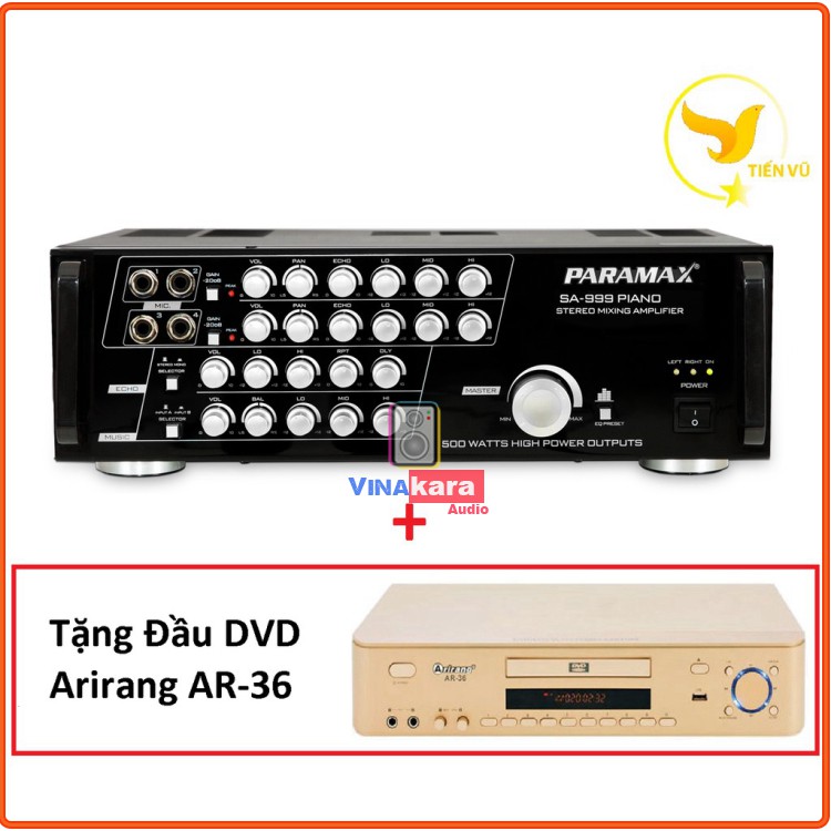 Amply PARAMAX SA-999 PIANO NEW + Tặng Đầu DVD Arirang AR-36 Chính hãng