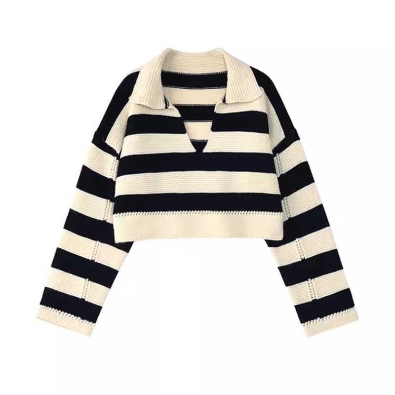 Áo sweater dệt kim Perty hoạ tiết kẻ sọc phong cách retro Hàn Quốc thời trang thu đông cho nữ