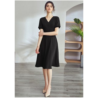 Đầm nhúng xòe cổ tim tay phồng hai màu dáng xòe