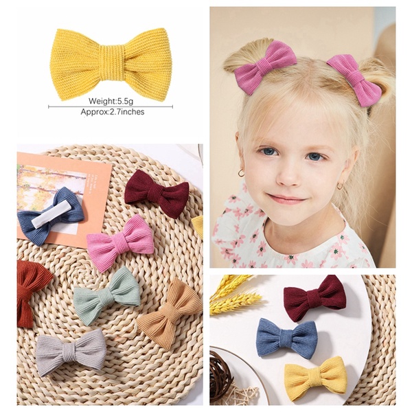 Set 2 kẹp tóc KIDSBOWS đính nơ màu trơn 2.7 inch thời trang cho bé gái