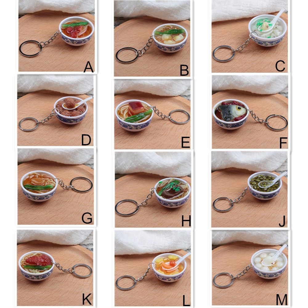 Móc khóa hình tô ăn mì mini sứ bằng nhựa màu xanh dương và trắng cho nhà búp bê