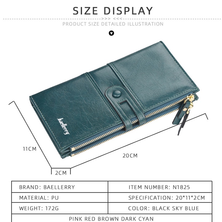 Ví Nữ Dáng Dài Cầm Tay Cao Cấp Baellerry Nhiều Ngăn Thời Trang Đựng Tiền Có Cúc Bấm