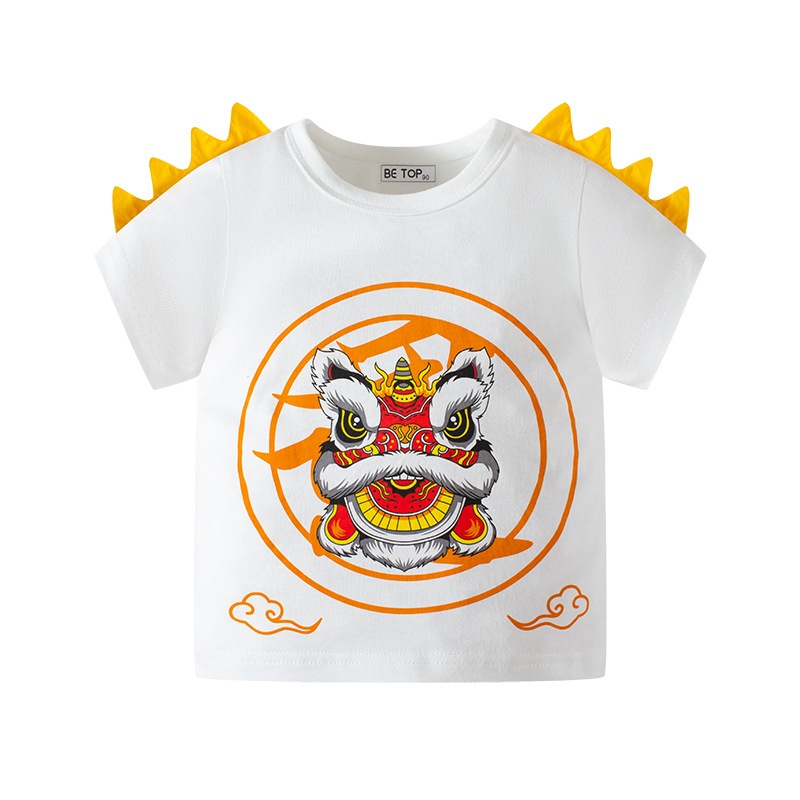 Áo Thun Cotton Tay Ngắn In Hình Sư Tử Nhảy Múa Cho Bé Trai
