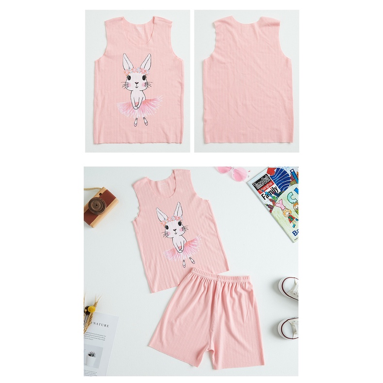 Trang phục áo sát nách và quần short lụa lạnh co giãn in hoạt hình đáng yêu cho trẻ nhỏ 90-160 cm