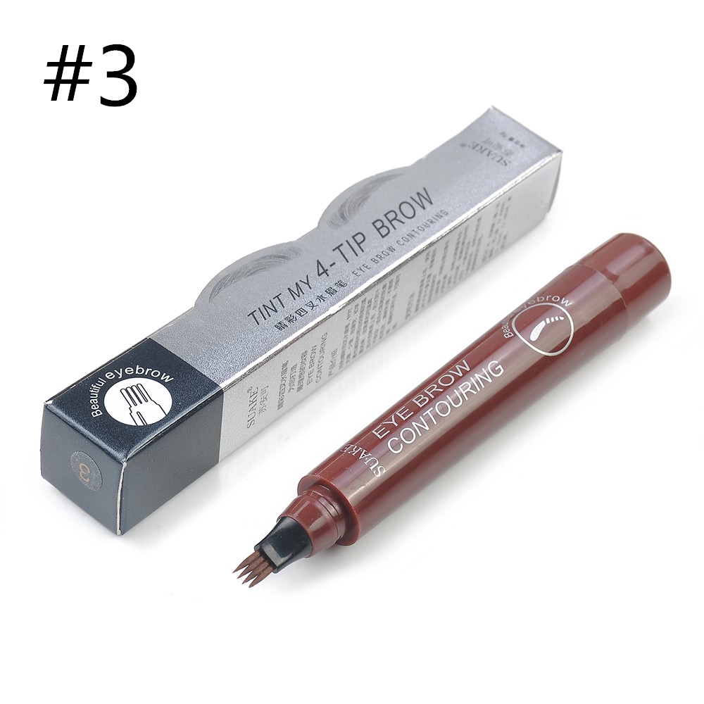 Bút kẻ mày đầu 4 ngạnh cho nét vẽ mỏng và siêu lâu trôi 4 màu tùy chọn