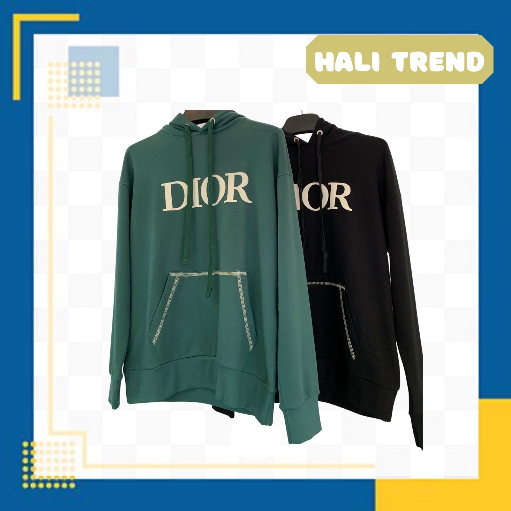 Áo hoodie nam DIOR có mũ cotton 2 màu xanh đen cao cấp