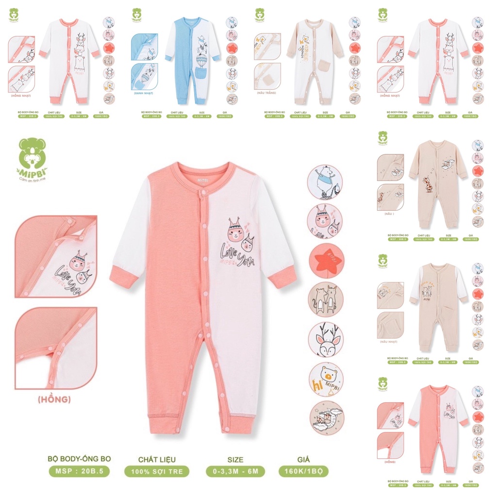 [MIPBI 2022] Bodysuit cài giữa chất vải bamboo họa tiết dễ thương hàng chính hãng cho trẻ sơ sinh