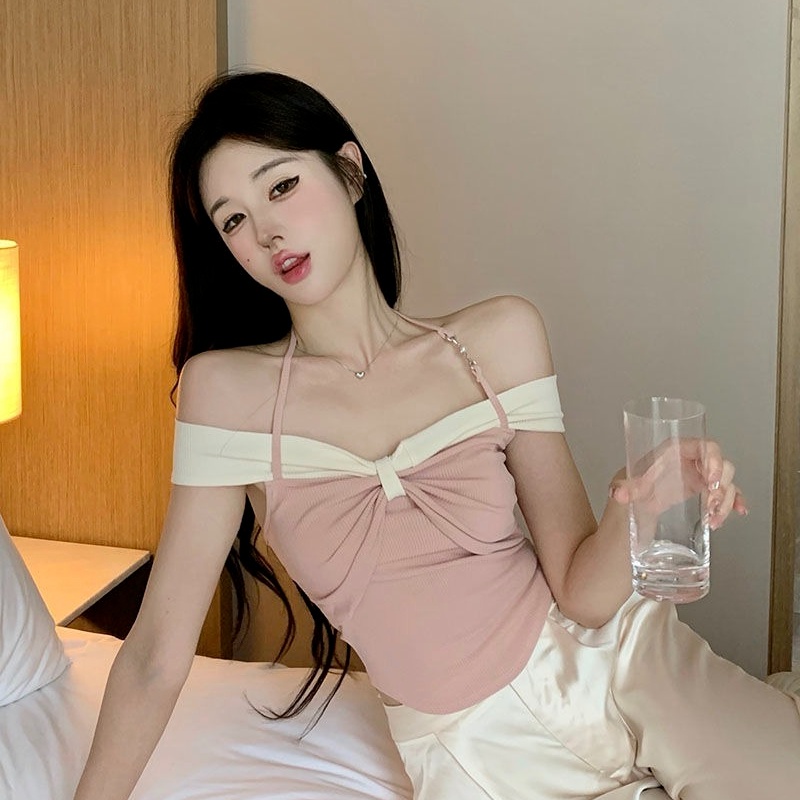 Áo Thun Cổ Yếm Dáng Ngắn Thời Trang Mùa Hè Xinh Xắn Cho Nữ