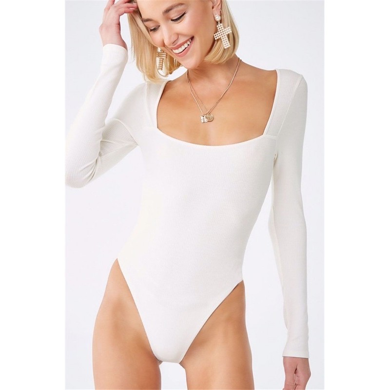 Bodysuit dài tay vải thun gân co dãn mềm mại