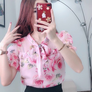 Áo tơ hoa hồng loại 1 dành cho chị em công sở
