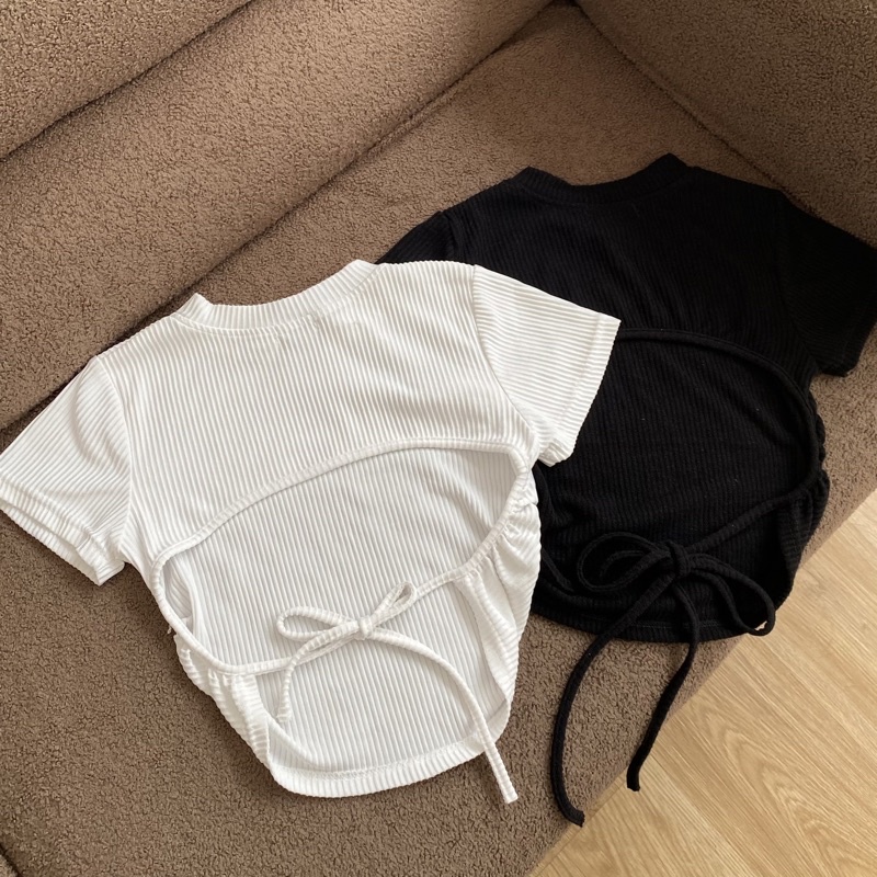 Áo crop top nữ thiết kế cắt khoét thắt nơ sau lưng - Mabel