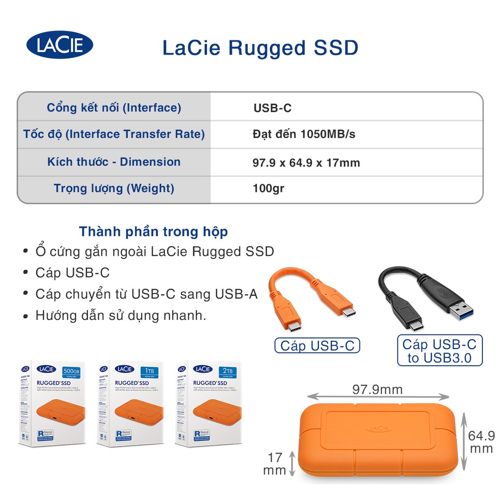 Ổ Cứng Di Động SSD Lacie Rugged 500GB, 1TB, 2TB USB-C, Thunderbolt 3 + Gói cứu dữ liệu | WebRaoVat - webraovat.net.vn