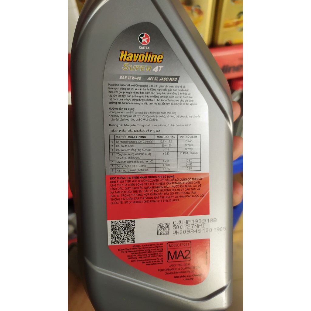 Dầu nhớt Caltex Havoline Super 4T SAE 15W-40 1L dùng cho xe số