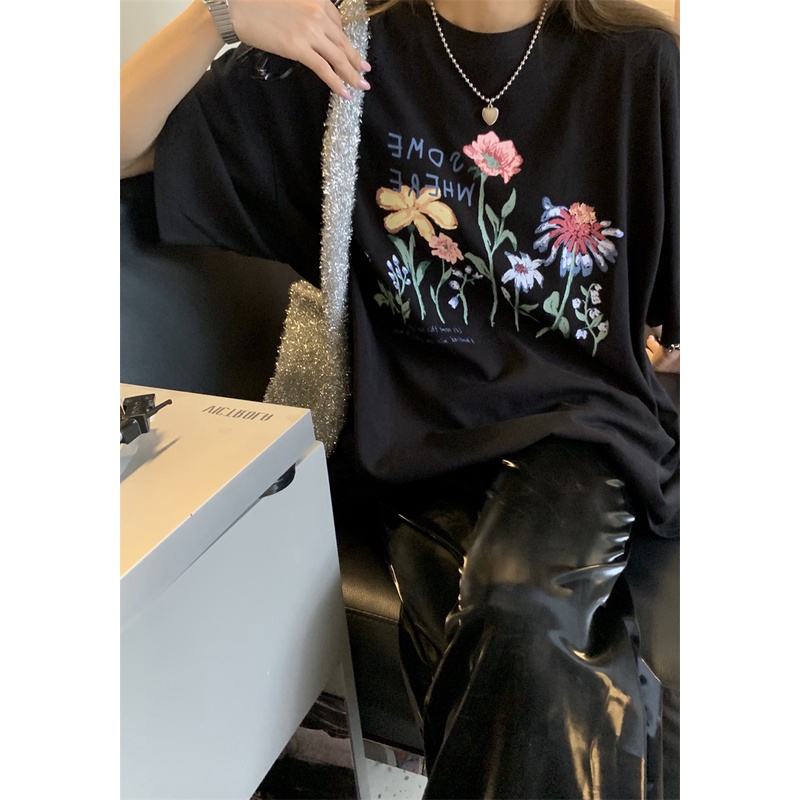 Áo Thun Ngắn Tay Cổ Tròn In Họa Tiết retro Thời Trang Nữ