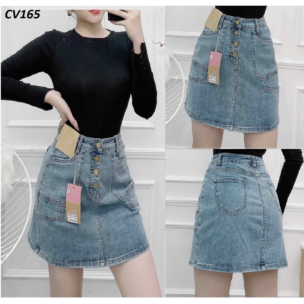 Chân Váy Jeans Dáng A Co Giãn Có Lót Trong CV165