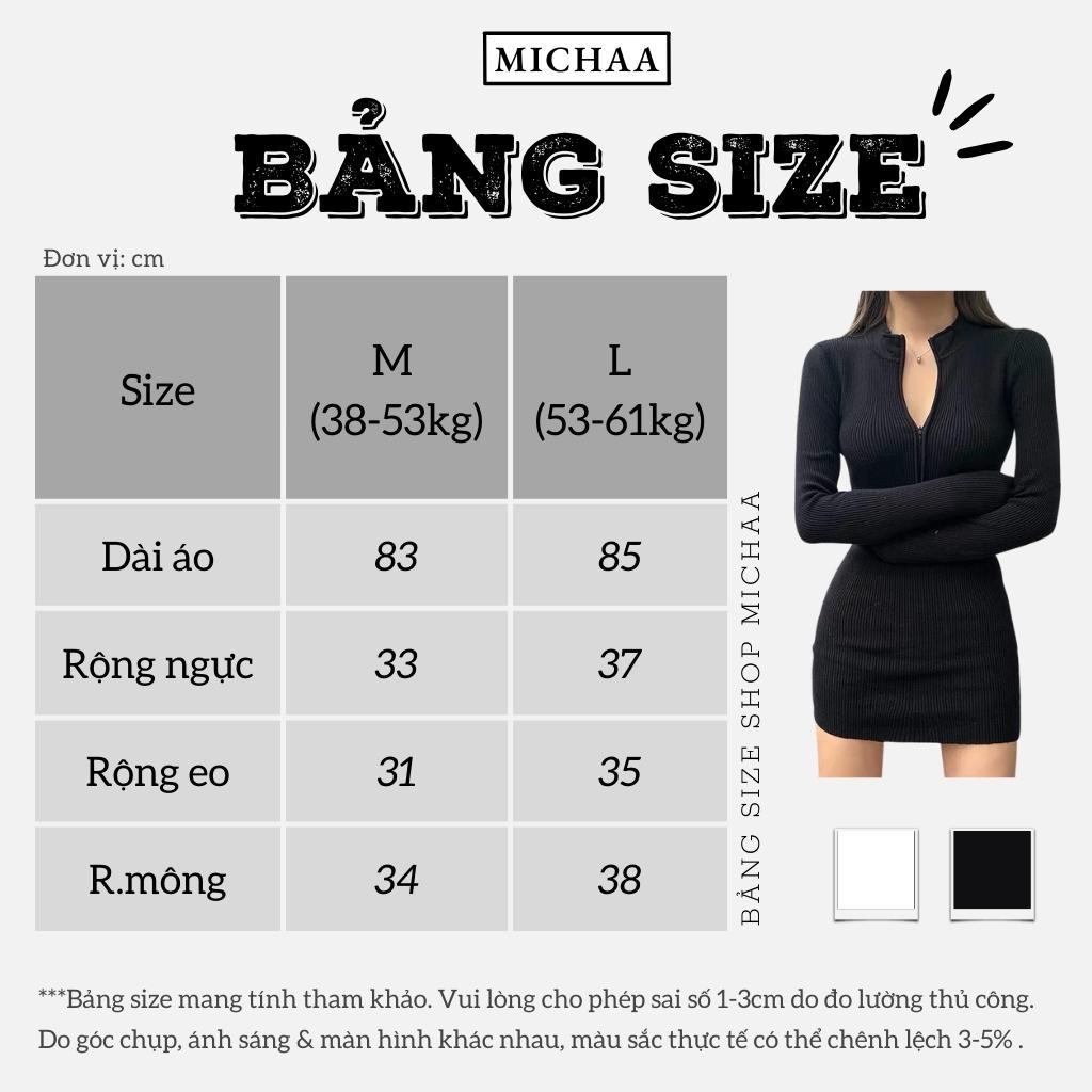 Váy Body PHỐI KHÓA KÉO Trước Cổ Chữ V, Đầm Ôm Thun Gân Kiểu Dài Tay - MICHAA