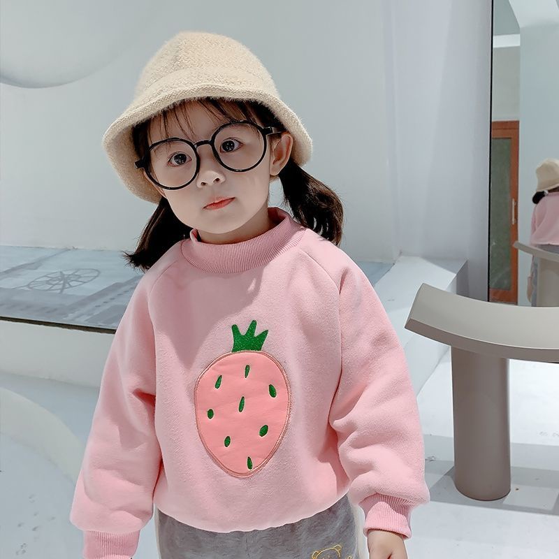 Áo Hoodie lót nhung giữ ấm thời trang thu đông phong cách Hàn Quốc cho bé gái