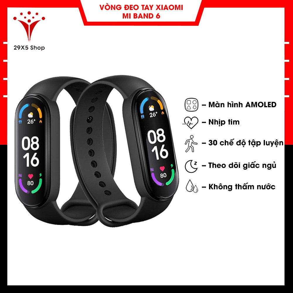 [ Sẵn hàng ] Vòng đeo tay thông minh Xiaomi Mi band 6 - Vòng tay theo dõi sức khoẻ, tập luyện thể thao - Màu đen