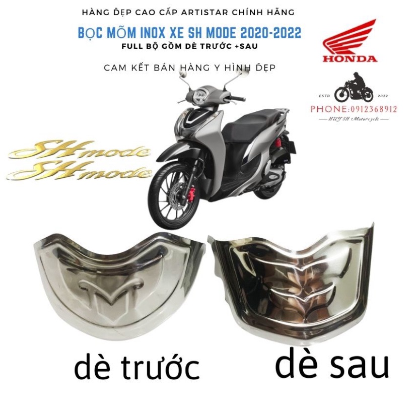 Ốp Mũi Dè INOX cho SH Mode 2020, 2021, 2022, Bọc Mõm Dè Xe SH Mode 2020, 2021, 2022 (dùng chung)- Giá 1 Cặp