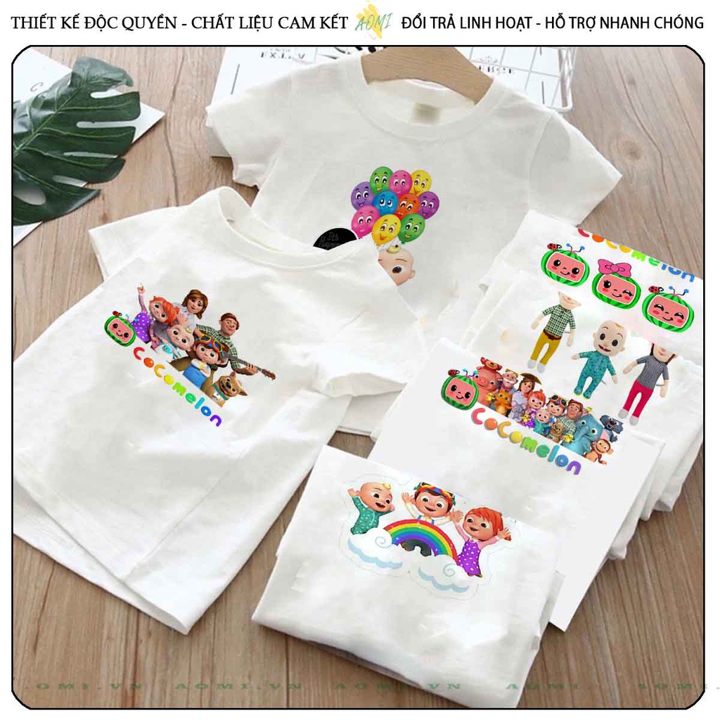ÁO THUN UNISEX HOẠT HÌNH cocomelon PHÔNG TRẮNG TAY NGẮN NAM NỮ GIA ĐÌNH CẶP ĐÔI SIZE TRẺ EM BÉ TRAI GÁI AOMIVN