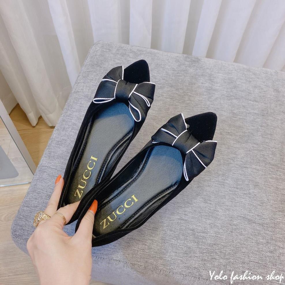 Giày bệt búp bê nữ mũi nhọn đính nơ xinh xắn da mềm êm chân - B20 | BigBuy360 - bigbuy360.vn