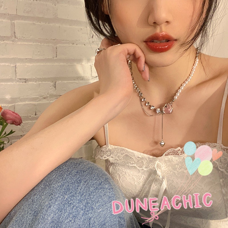 DUNEA Vòng cổ Ngọc Trai Mặt Trái Tim
