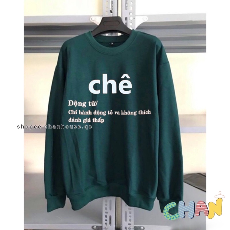 Áo Sweater Chê Chất Nỉ Form Rộng Tay Phồng Nhiều Màu, Áo Nỉ Cổ Tròn in Chữ Chê