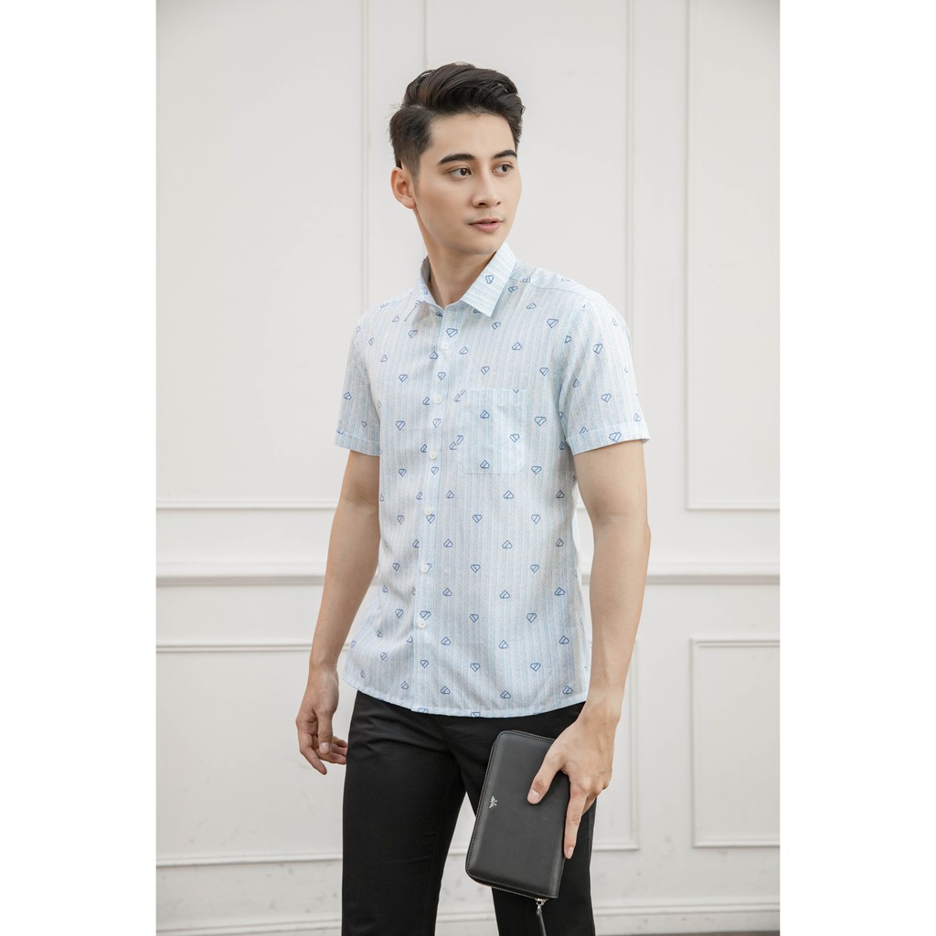 Áo sơ mi ngắn tay Aristino dáng suông, họa tiết xanh trẻ trung, lịch sự - ASS006S1