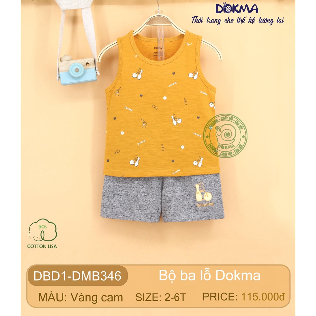 [Chính Hãng] Bộ ba lỗ quần đùi cotton trẻ em DBD1-DMB346 Dokma