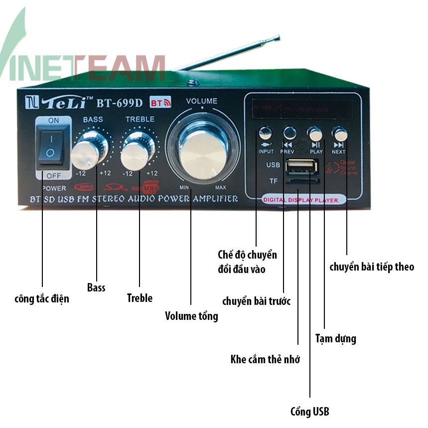 Ampli Mini Bluetooth Teli BT699D 12V+220V DC3596