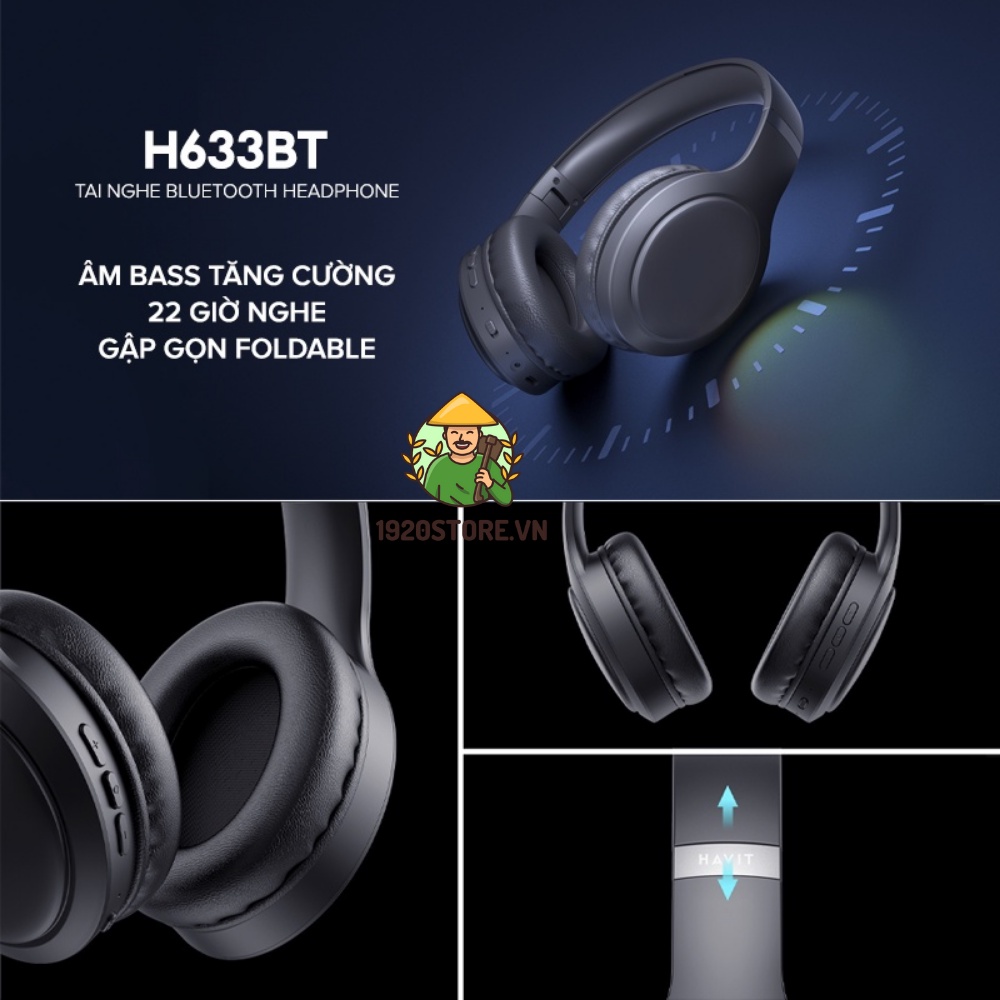 Tai Nghe Headphone Bluetooth HAVIT H633BT, Công Thái Học, Led RGB, Nghe Đến 22H - Chính Hãng BH 12 Tháng