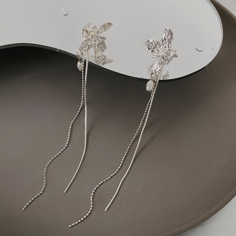 Bông tai thiết kế dáng dài thanh lịch bằng kim loại không cần xỏ lỗ