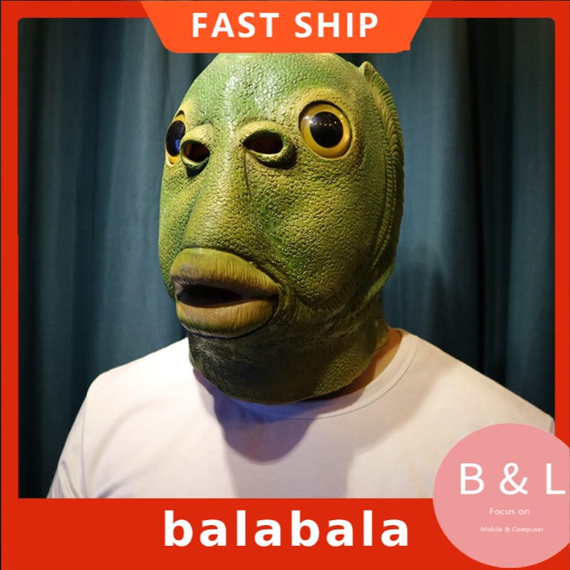 Mặt nạ đội đầu hình quái vật cá màu xanh lá cây dùng để cosplay