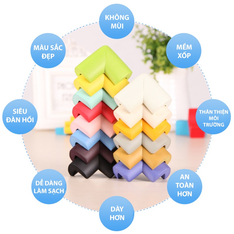 Set 4 miếng Bịt Góc Bàn Mút Xốp hình chữ L Cao Cấp, chống va đập, bảo vệ an toàn cho trẻ