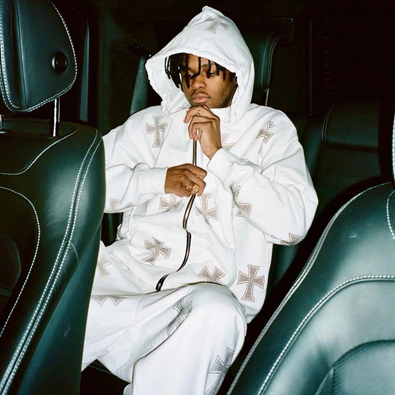 Set Áo Hoodie Dài Tay Đính Đá + Quần Dài Phong Cách Hiphop Thời Trang Hàn Quốc