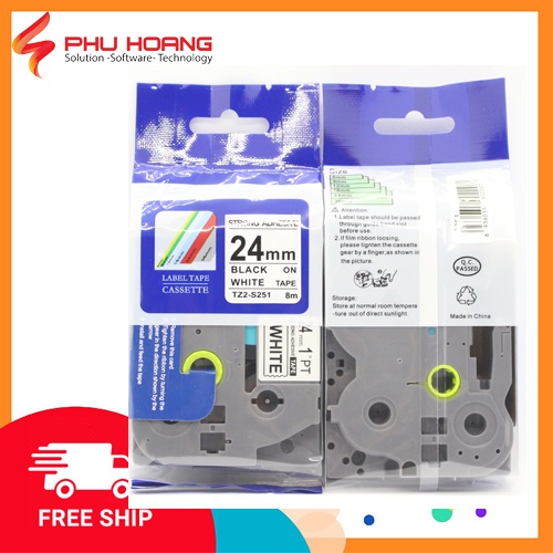 Băng nhãn Brother Nhãn in Hze-S251 , 24mm*8m, chữ đen nền trắng, Black on White, siêu dính