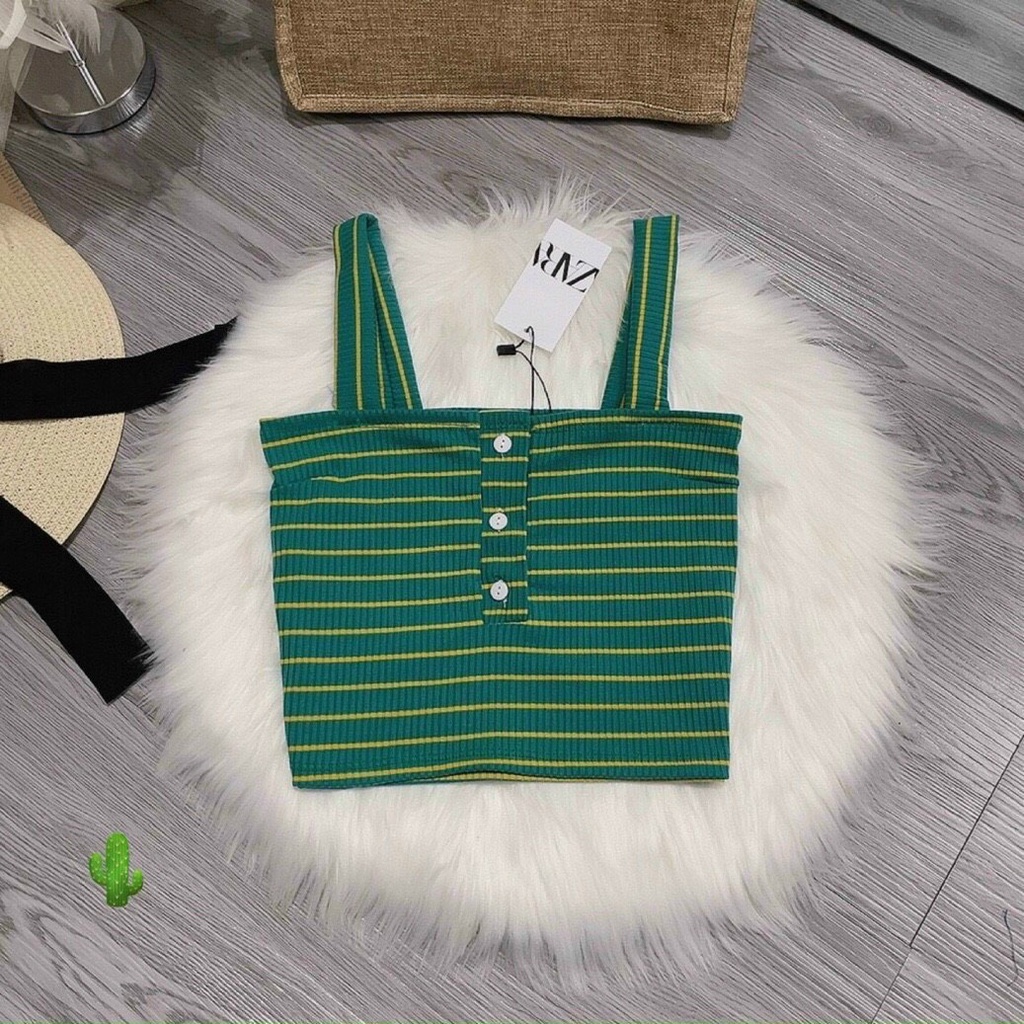 Áo kiểu nữ croptop tôn dáng 2 dây bản vuông sọc ngang nhiều màu P.C